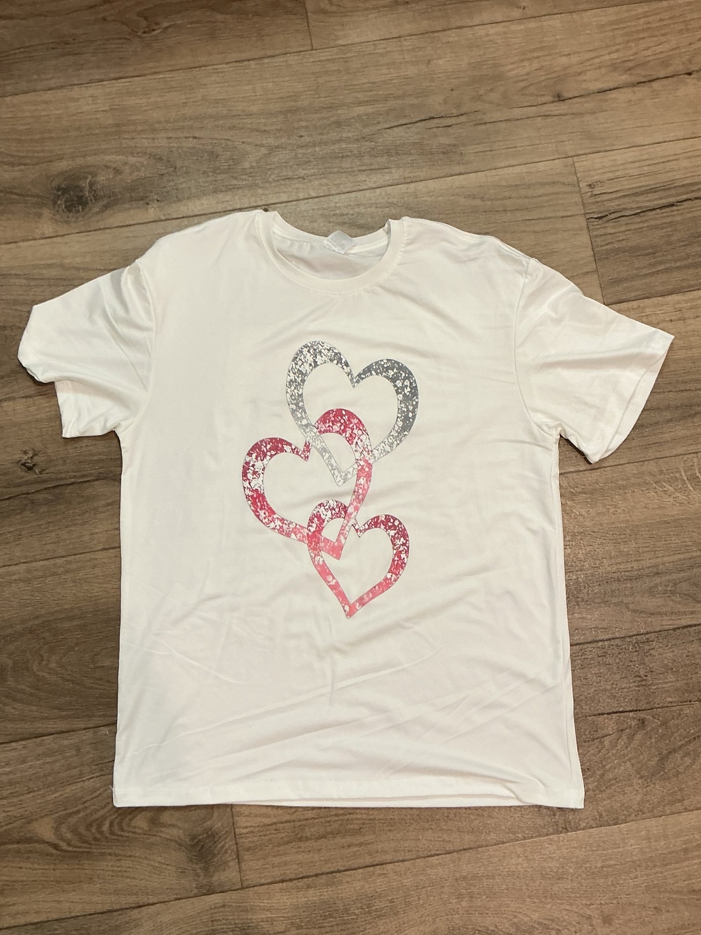SHEIN White Tank Top with Pink & Gray Heart Graphic